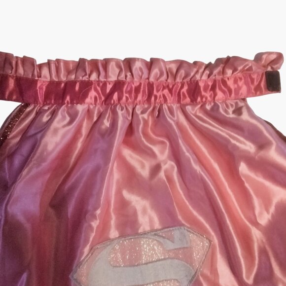 Supergirl Pink Satin Cape Glitter S Logo Girls Halloween Costume OS - Picture 4 of 9